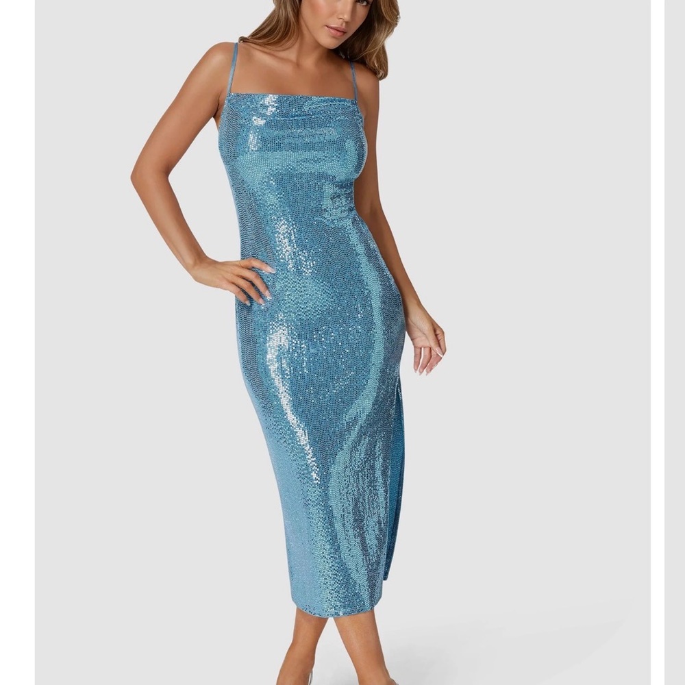 bebe Sparkling Blue Maxi Dress